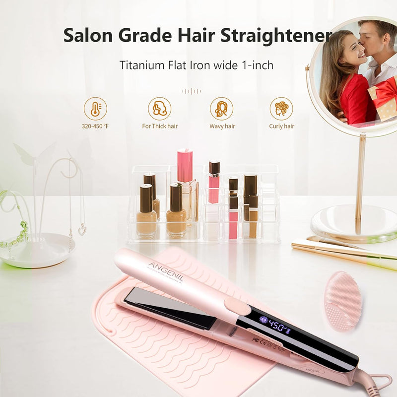 ANGENIL Haare Glätteisen 2.5 cm, Keramik Titan Ion Glätten Locken und Glätten, Dual-Spannung Glättei