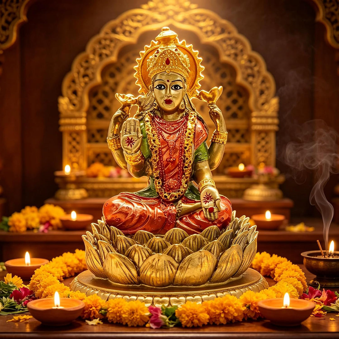 Hindu-Göttin Laxmi Lotus-Skulptur - Indischer Gott Lord Lakshmi Puja Statue - Indien Murti Idol Figu