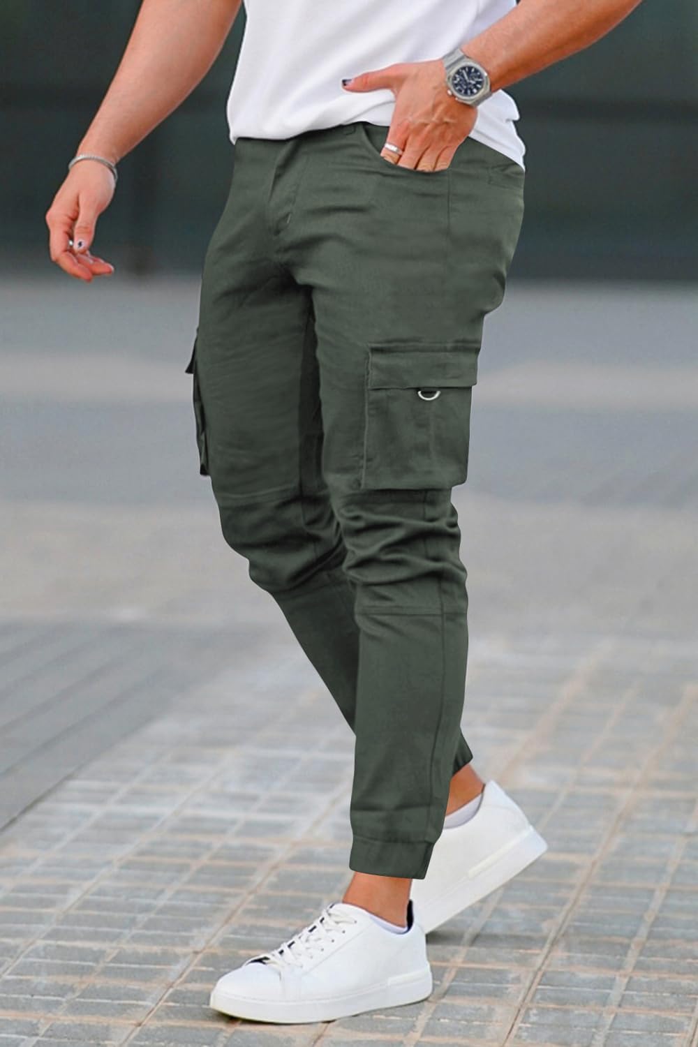 GINGTTO Herren Cargo Hose Stretch Jogginghose für Männer Casual Slim Fit Cargohose Herren Armee Grün