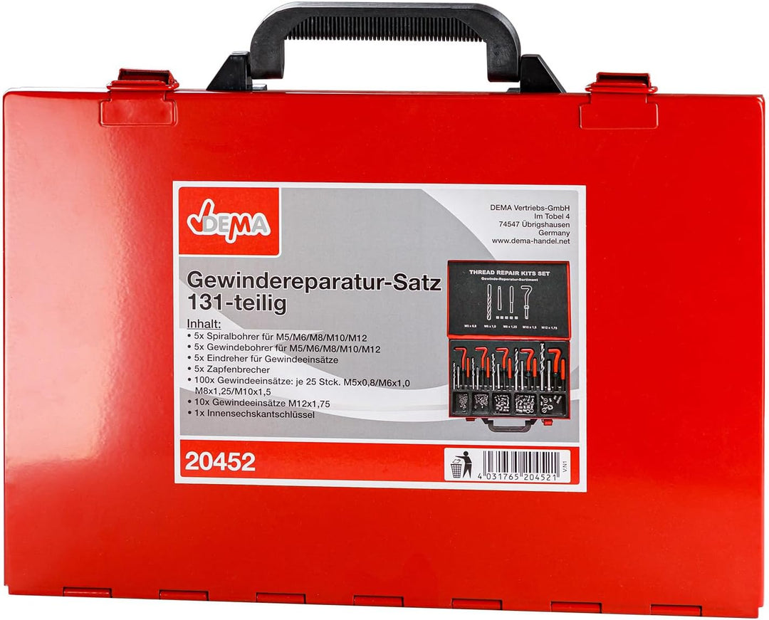 Gewindereparatur Gewinde Reparatursatz Satz 131-tlg. mit Spiralbohrer Gewindebohrer Eindreher Zapfen