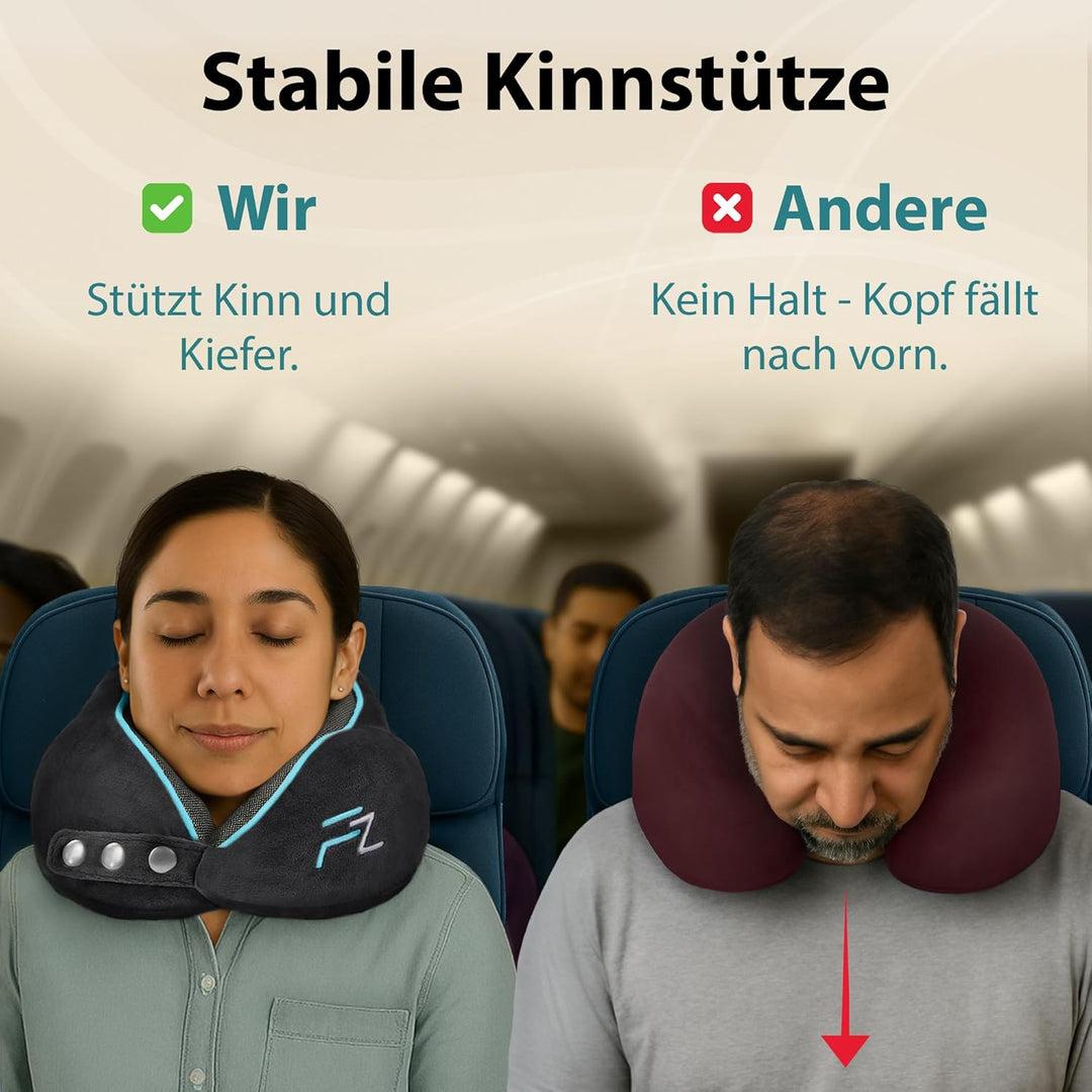 FLOWZOOM Comfy Nackenkissen für Flugzeug & Auto - Einstellbares Memoryschaum Nackenhörnchen mit flex