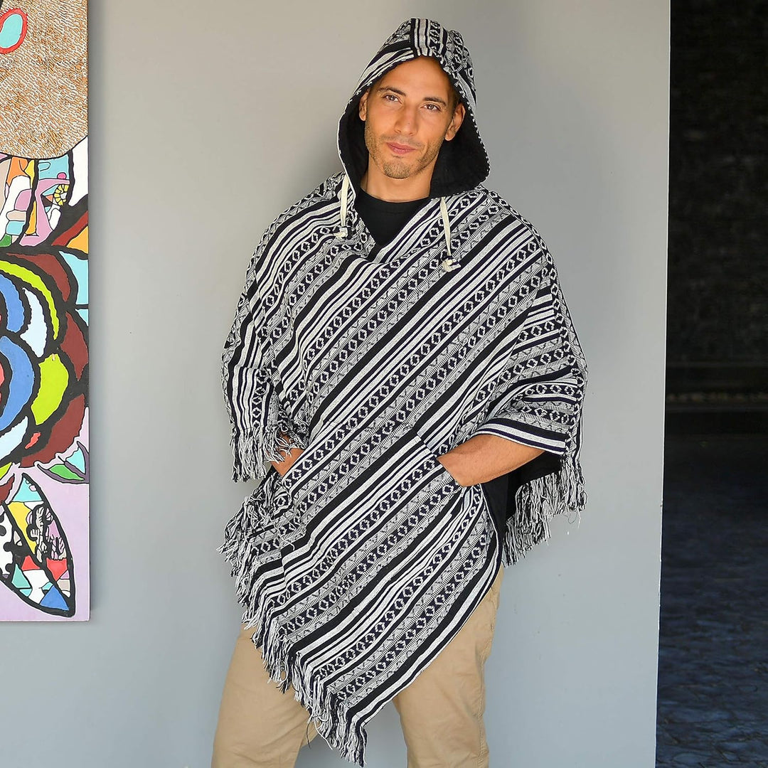 virblatt - Poncho Herren | Baumwolle | Herren Poncho Winter |zum Wenden| Mexiko Poncho Herren warm K