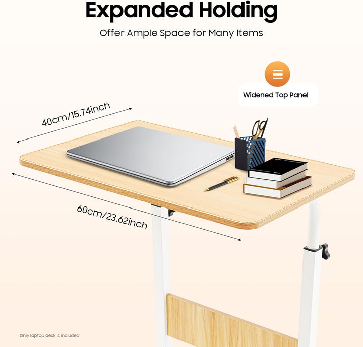 Höhenverstellbarer Schreibtisch 70–90cm, Mobiler Laptop Tisch mit Rollen & Bremse, Rollbarer Beistel