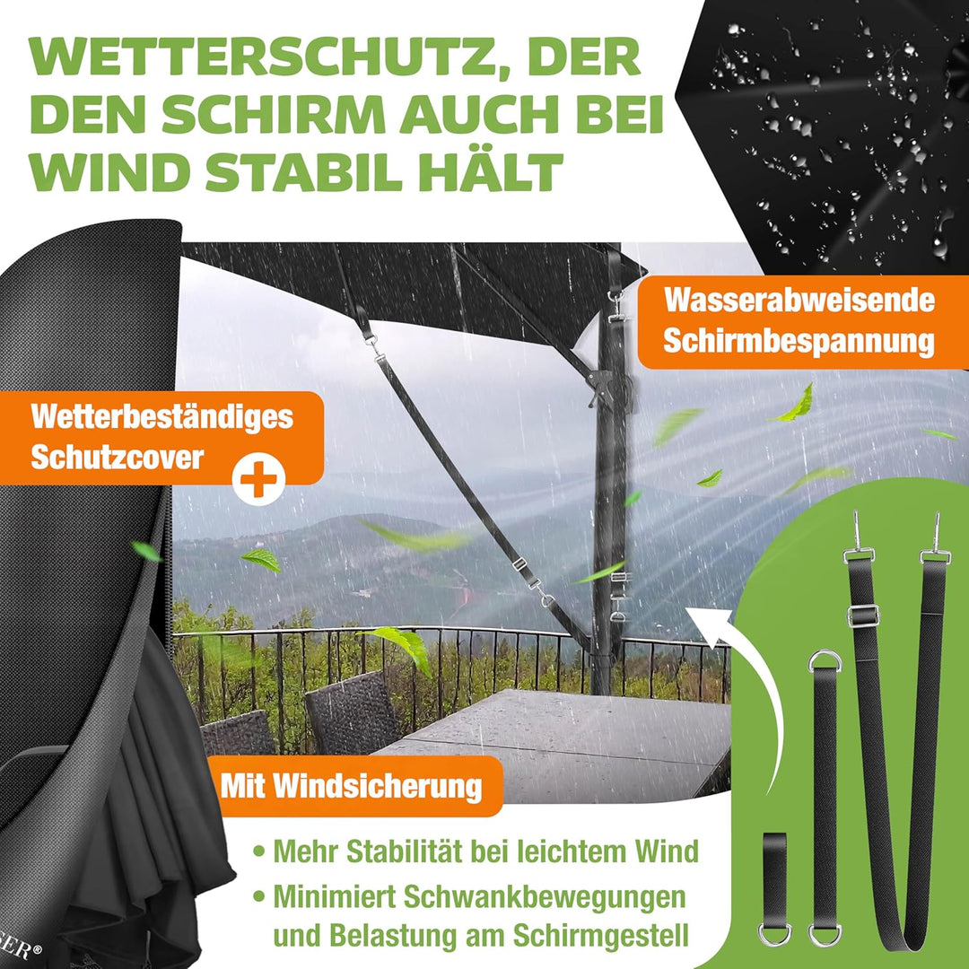 KESSER® Sonnenschirm Ampelschirm SUN Rund XL Ø330 cm Inkl. Abdeckung + Windsicherung 7-Fach Verstell
