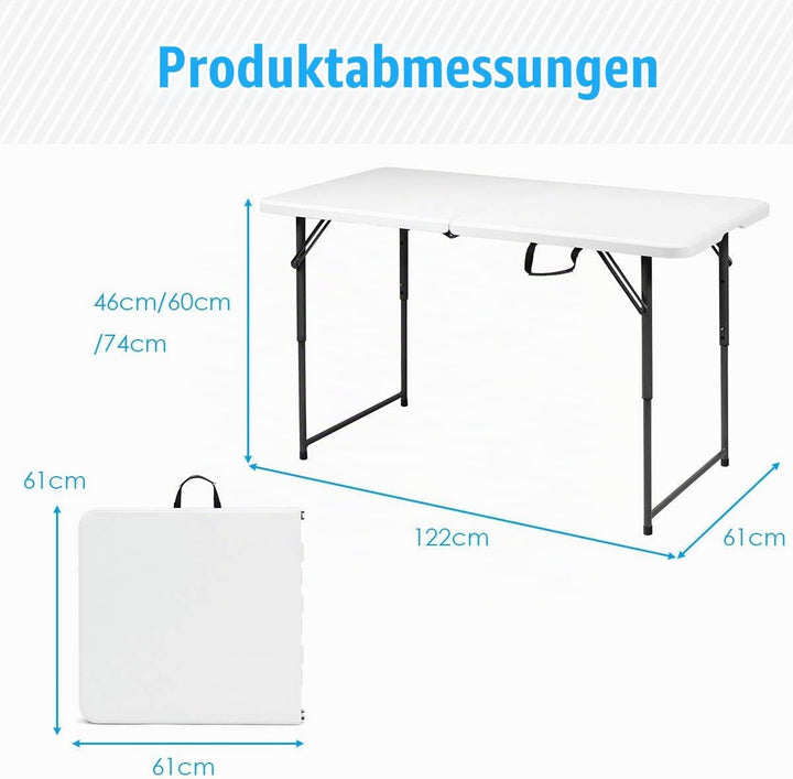 RELAX4LIFE Klapptisch mit Tragegriff, Falttisch, Campingtisch kalppbar, Gartentisch belastbar bis 15