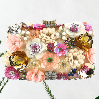 VALICLUD Bunte Pailletten Blume Abend Clutch Bag Floral Perlen Clutch Geldbörse Handtasche Kette Tas