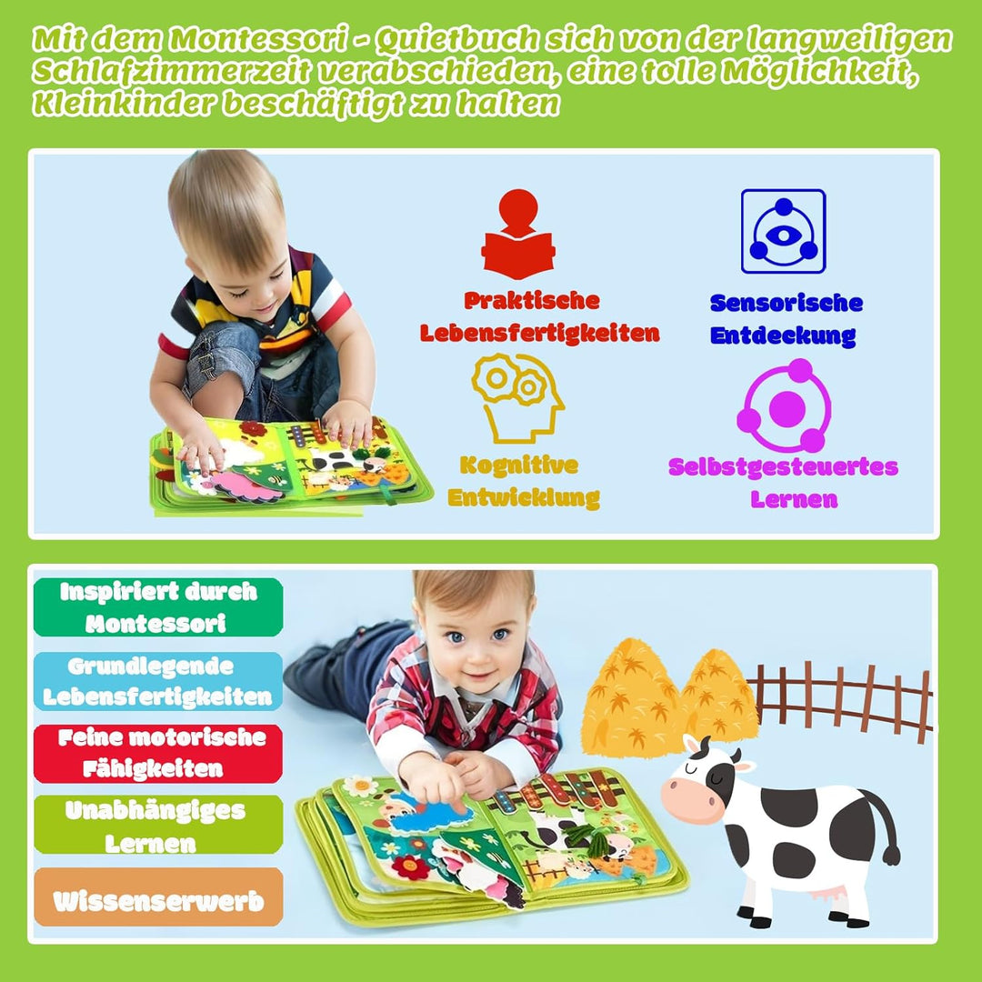 KOGMOW Busy Board Montessori Spielzeug ab 1 Jahr, Quiet Book mit Bauernhof Thema, Montessori Spielze