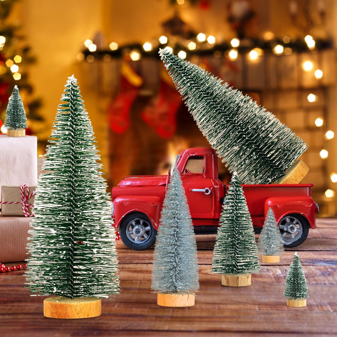 16 Stück Mini Tannenbaum Deko Klein Weihnachtsbaum Grün Silber, Künstlich Miniatur Weihnachtsbaum Ge