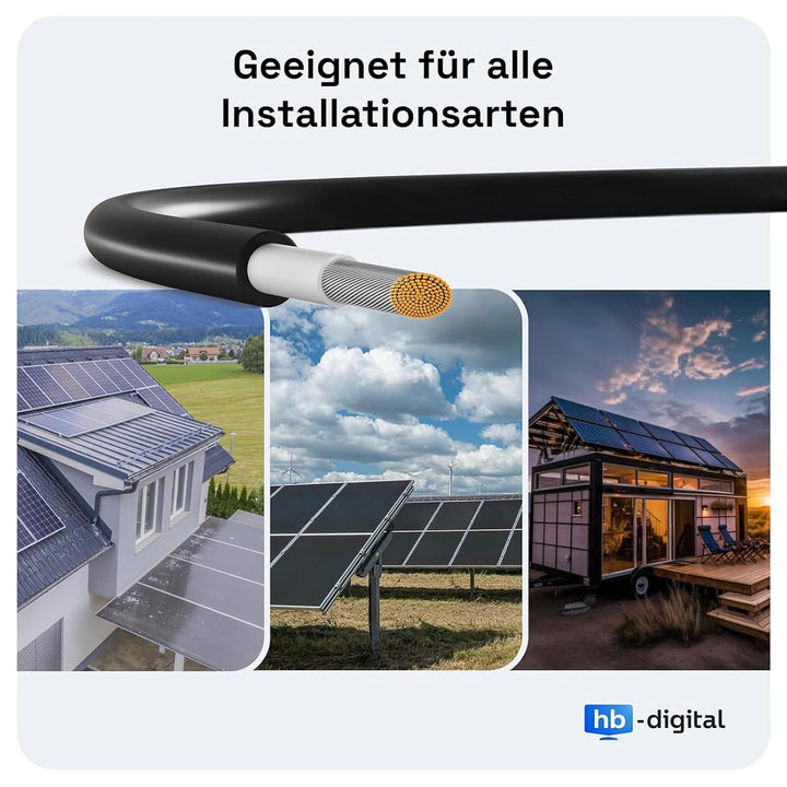 hb-digital 100m Solarkabel H1Z2Z2-K TÜV Rheinland geprüft 6mm2 UV-beständig flexibel PV Kabel Reines