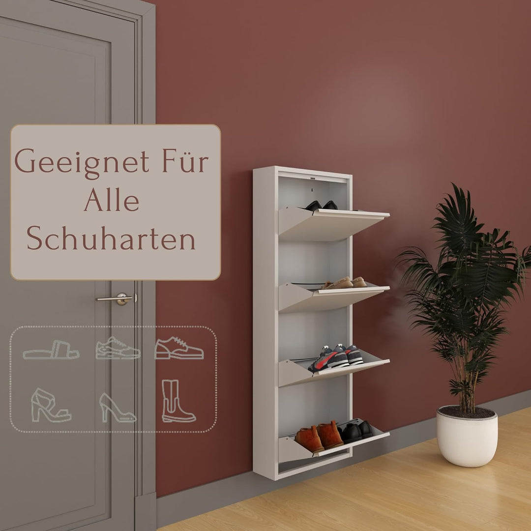 furni24 Schuhschrank Schmal – Platzsparender Metall-Schrank mit Magnetklappen, Platz für 8-12 Paar S