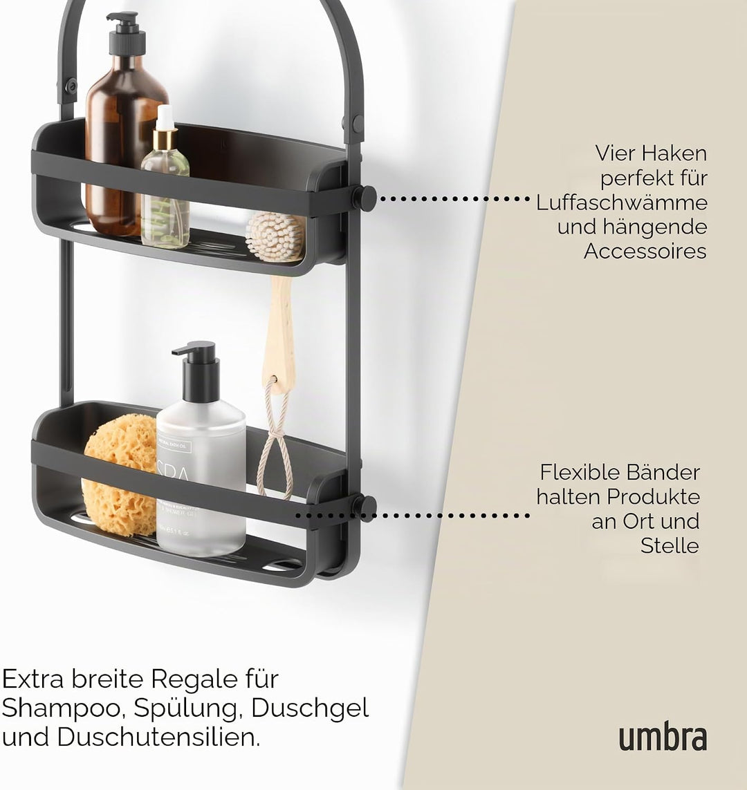 Umbra Flex Duschablage, Duschregal, Duschcaddy, Duschdiener, Schwarz Schwarz Duschablage mit 2 Fäche