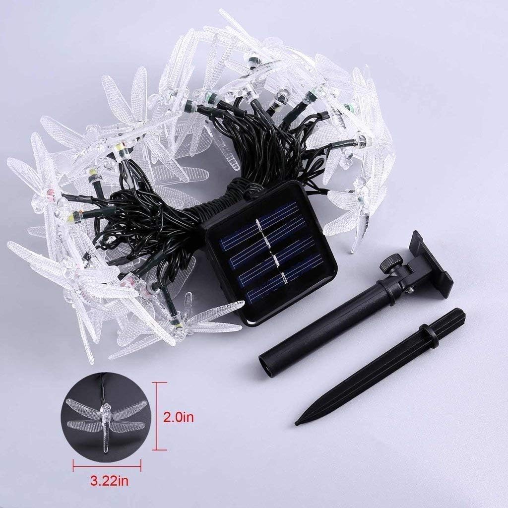 Solar Libellenlichterkette 20FT / 30 LED wasserdichte Innen- und Aussenmärchendekorationslichter, ge