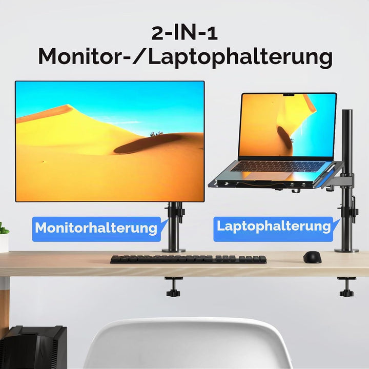suptek Monitor Arm mit Laptop Halterung Volleinstellbar für 13"-27" Bildschirme Volleinstellbar (40c