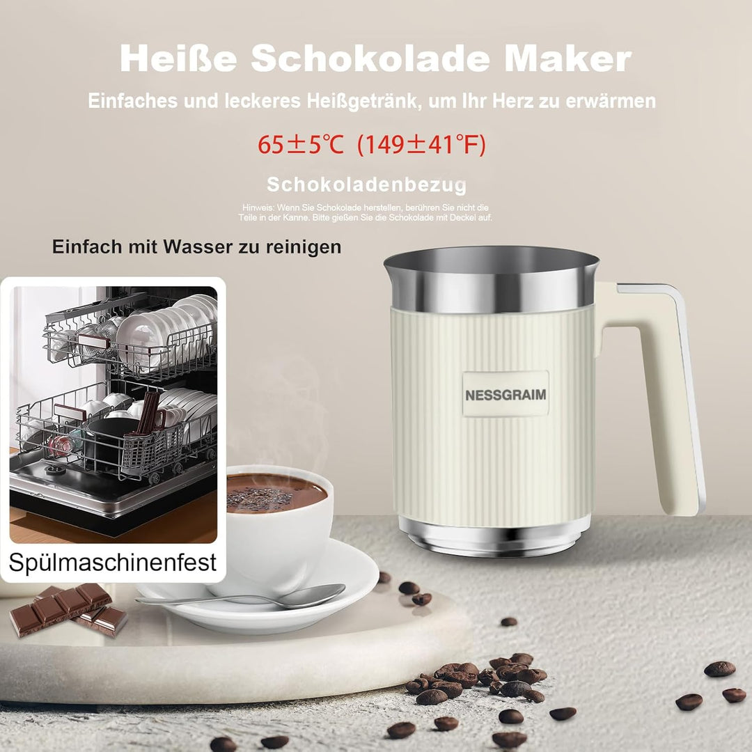 Milchaufschäumer Elektrisch 5-in-1, Milchschäumer Spülmaschinenfest mit Kakao Funktion für heisser S