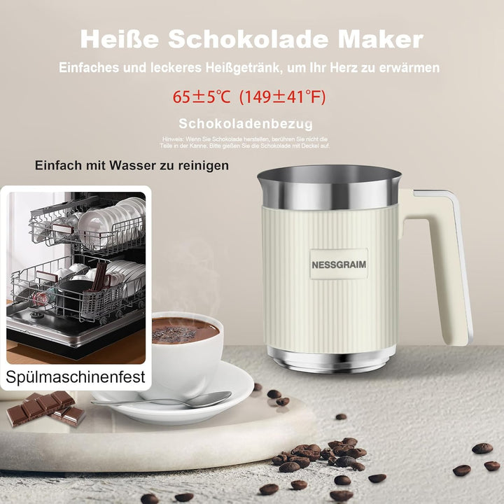 Milchaufschäumer Elektrisch 5-in-1, Milchschäumer Spülmaschinenfest mit Kakao Funktion für heisser S