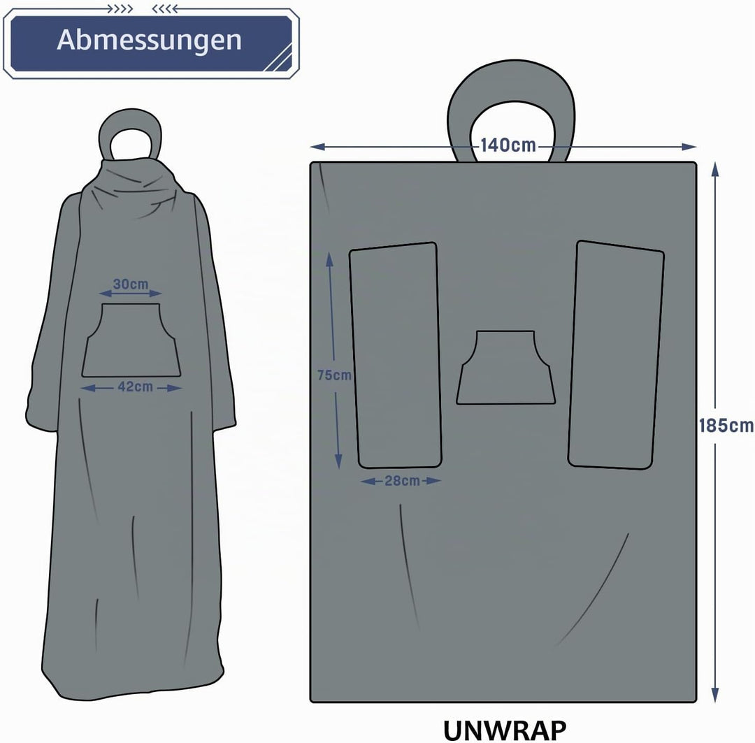 Catalonia Classy Decke mit Ärmeln und Kapuze als Geschenk für Frauen Herren, Flauschig Fleece Kusche