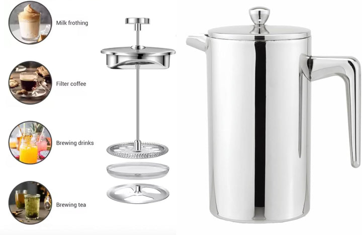 VIA CREMA FRENCH PRESS 800/1000ml Glass/Stainless steel (Edelstahl, 800ML /27OZ) 800ML /27OZ Edelsta