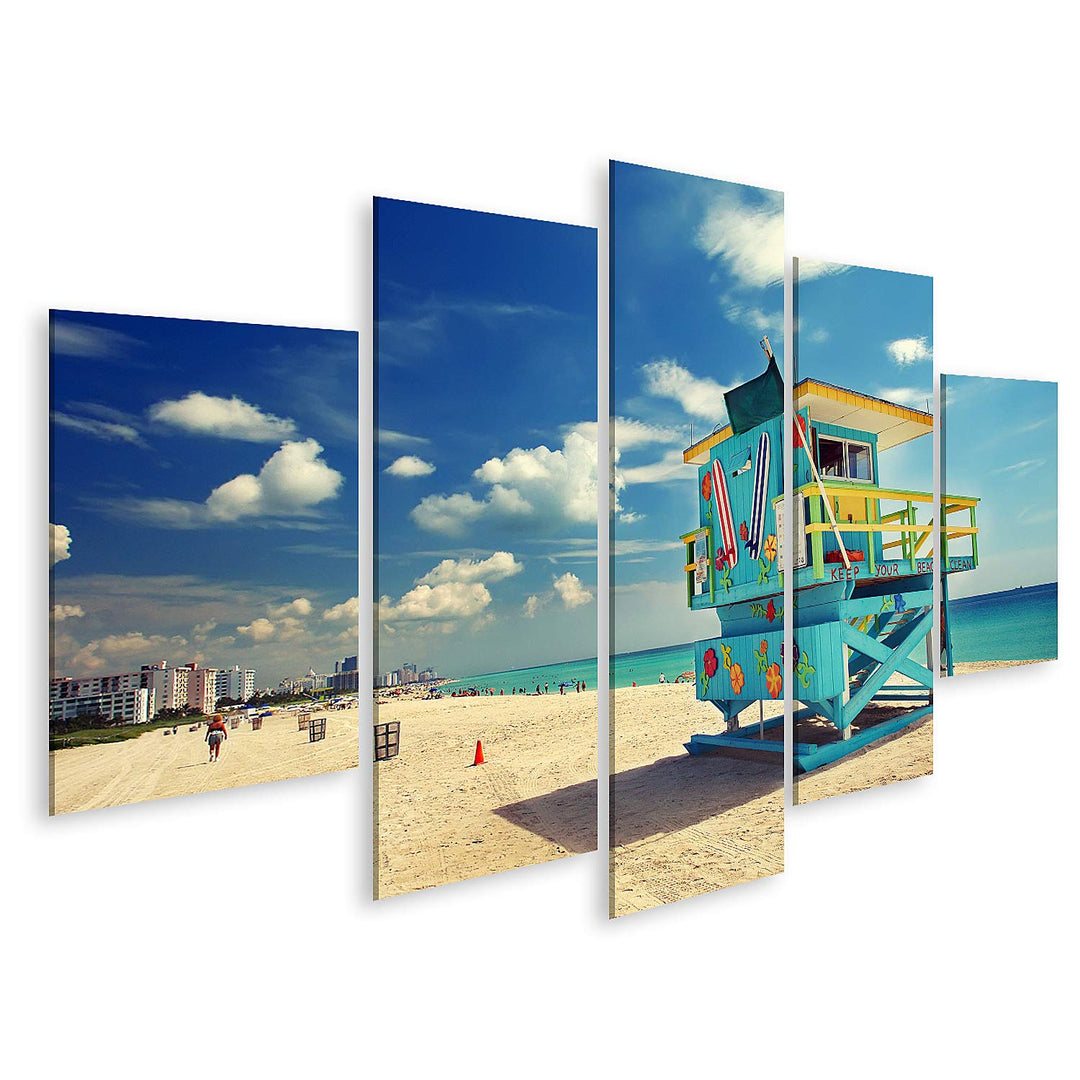 islandburner Bild auf Leinwand Südstrand In Miami Florida Bilder Wandbilder Poster Leinwand 170x80cm