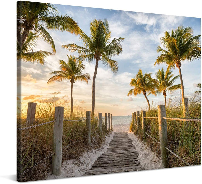 PICANOVA – Bild auf Leinwand Palmenweg zum Meer 80x60cm – Leinwandbild – Premium Leinwanddruck – Wan