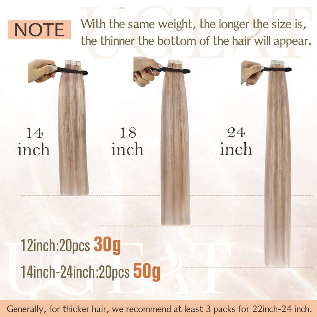 Ugeat Tape in Extensions Echthaar Blond Gesträhnt Haarverlängerung Echthaar Tape 20 Stücke P18/613 A
