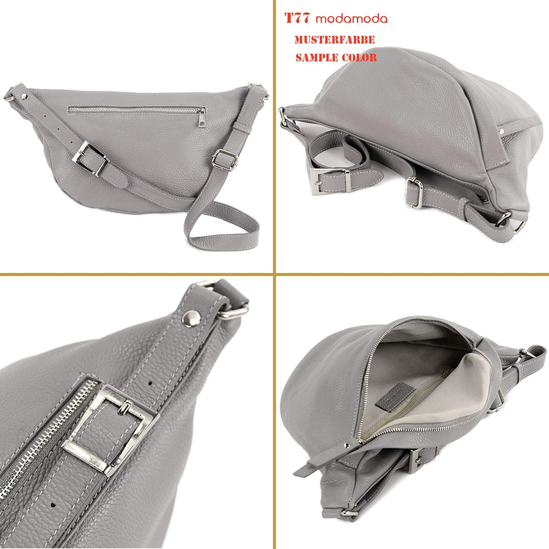 modamoda de - T77 - ital. Hüfttasche Bauchtasche Brusttasche Large aus weichem Leder, Farbe:Olivgrün