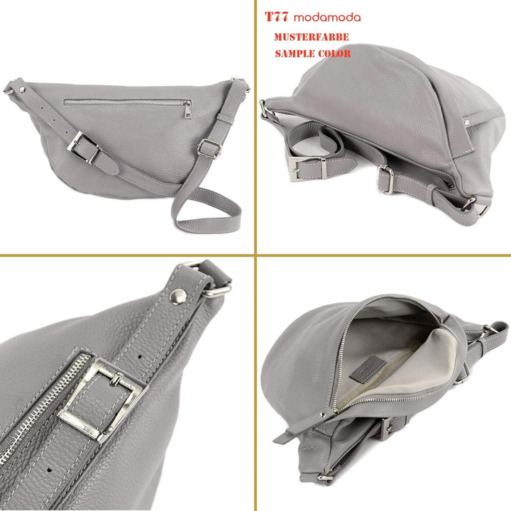 modamoda de - T77 - ital. Hüfttasche Bauchtasche Brusttasche Large aus weichem Leder, Farbe:Olivgrün