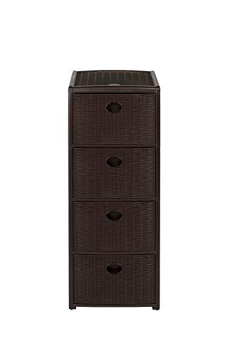 Rollbarer Schubladenschrank aus Kunststoff in Rattan-Optik mit 4 Schubladen. Masse: 30x40x81 cm. In