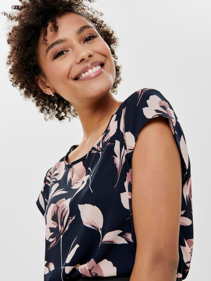 ONLY Damen Onlvic S/S Solid AOP Top Ptm T-Shirt, Blusenshirt, Kurzarm, 34 2er Pack (Pack A: Rose Bro