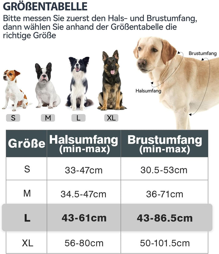 Joytale Anti-Zug Hundegeschirr für grosse Hunde, Grau, L | Perfekter Sitz, gepolstert &amp; reflektieren