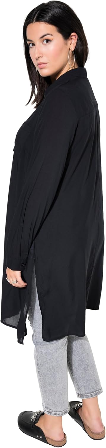 Studio Untold Damen grosse Grössen Übergrössen Plus Size Long-Hemdbluse, Boxy Fit, Modal, Hemdkragen