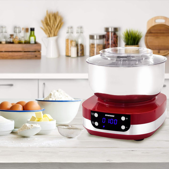 Syntrox Germany KM-800W RED Küchenmaschine Knetmaschine Mixer, Edelstahl-Behälter, 5 Liter