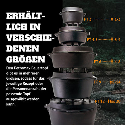 Petromax Feuertopf Starterset ft6-t (Dutch Oven Planer Boden) inkl. Deckelheber + Tasche + Pflegepas