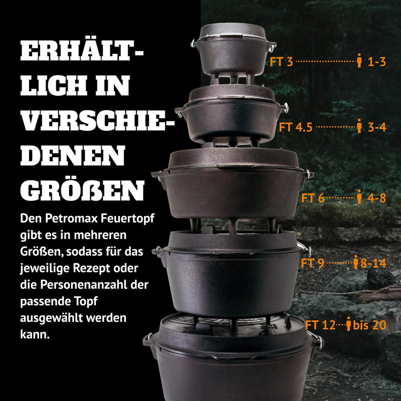 Petromax Feuertopf Starterset ft6-t (Dutch Oven Planer Boden) inkl. Deckelheber + Tasche + Pflegepas