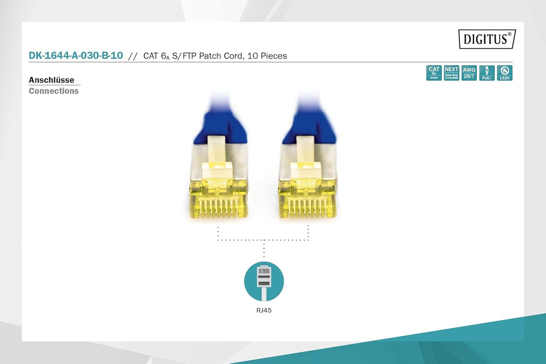 DIGITUS LAN Kabel Cat 6A - 3m - 10 Stück - RJ45 Netzwerkkabel - S/FTP Geschirmt - Kompatibel zu Cat-