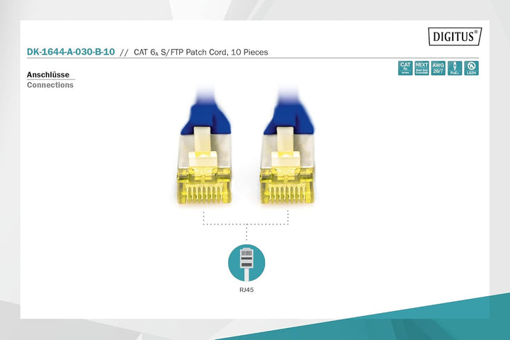DIGITUS LAN Kabel Cat 6A - 3m - 10 Stück - RJ45 Netzwerkkabel - S/FTP Geschirmt - Kompatibel zu Cat-