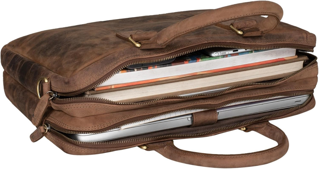 STILORD 'Zacharias' Vintage Businesstasche Leder Aktentasche gross XL 15,6 Zoll Laptoptasche Schulte