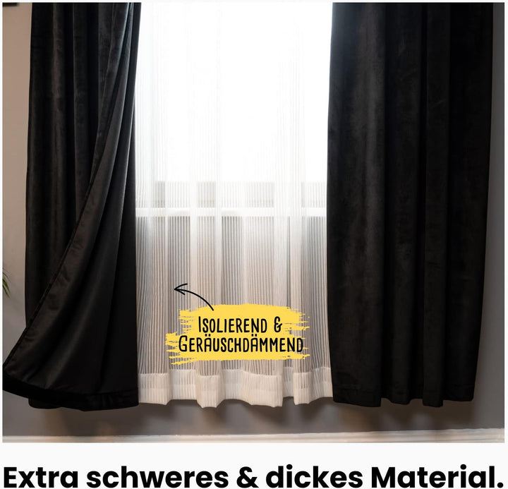 MARAPON® Gardinen aus Samt in Schwarz [2 Stück] | mit Multifunktionsband | Vorhänge Blickdicht | Ver