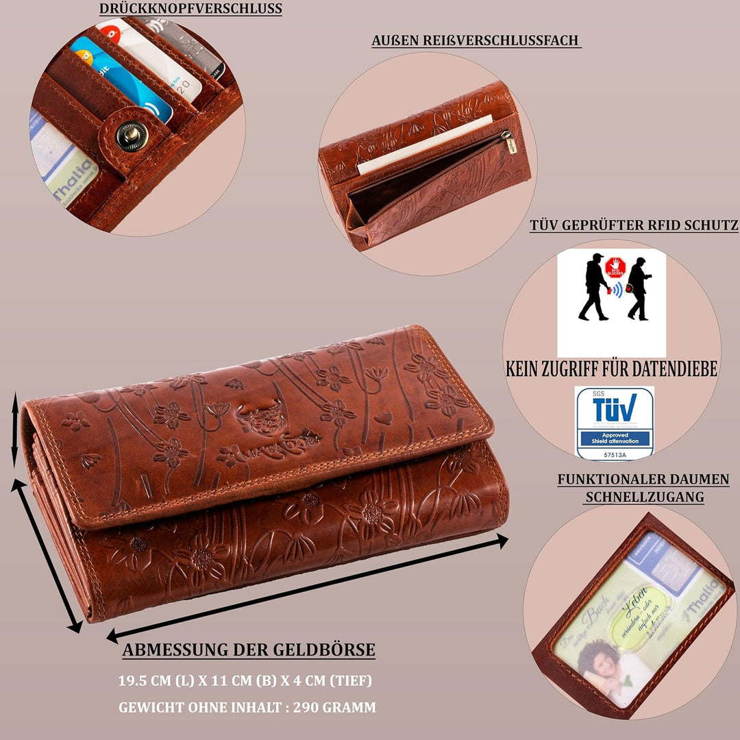 MATADOR XL Karten Portemonnaie Geldbeutel Damen Leder Gross #Budapest mit edler Geschenk Box, Portmo