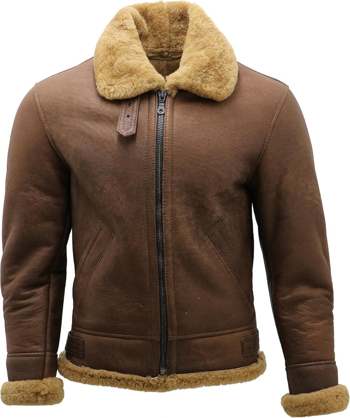 Herren Braun B3 Shearling Schaffell WW 2 Bomber Leder Fliegend Flieger Jacke M Braun, M Braun