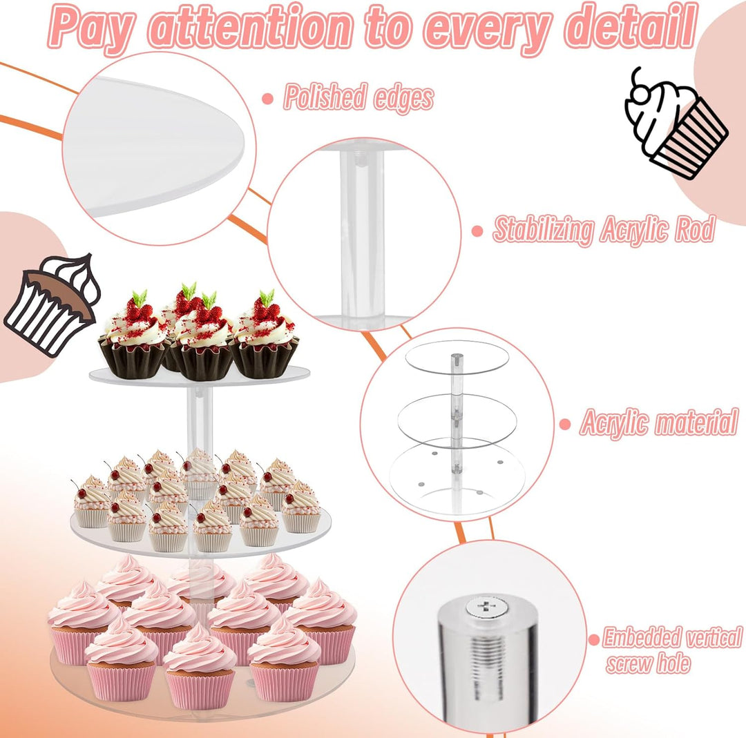 Cupcake-Ständer aus Acryl, runder Dessertständer, transparenter Kuchenturmständer, Halter, Keks-Buff