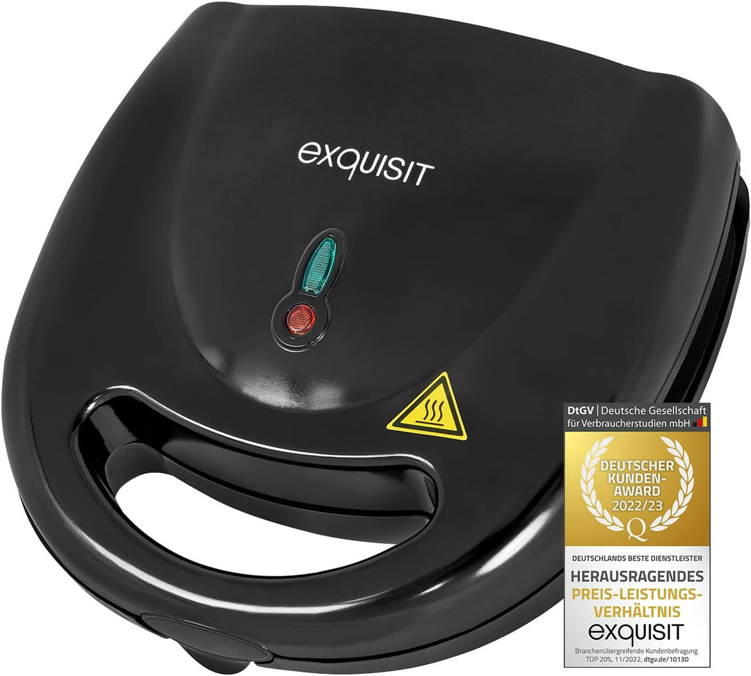 Exquisit Sandwichtoaster ST 3101 sw | Dreieck-Sandwich | Antihaft | 750 W Leistung | Schwarz | Überh