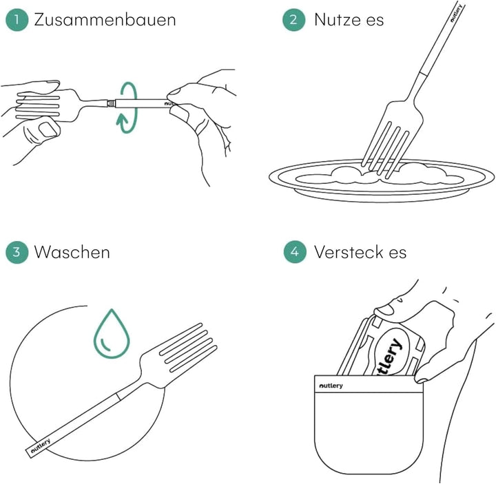 Reisebesteck von Outlery - Camping Besteckset für 1 Person mit Essstäbchen und Etui in Hosentaschenf