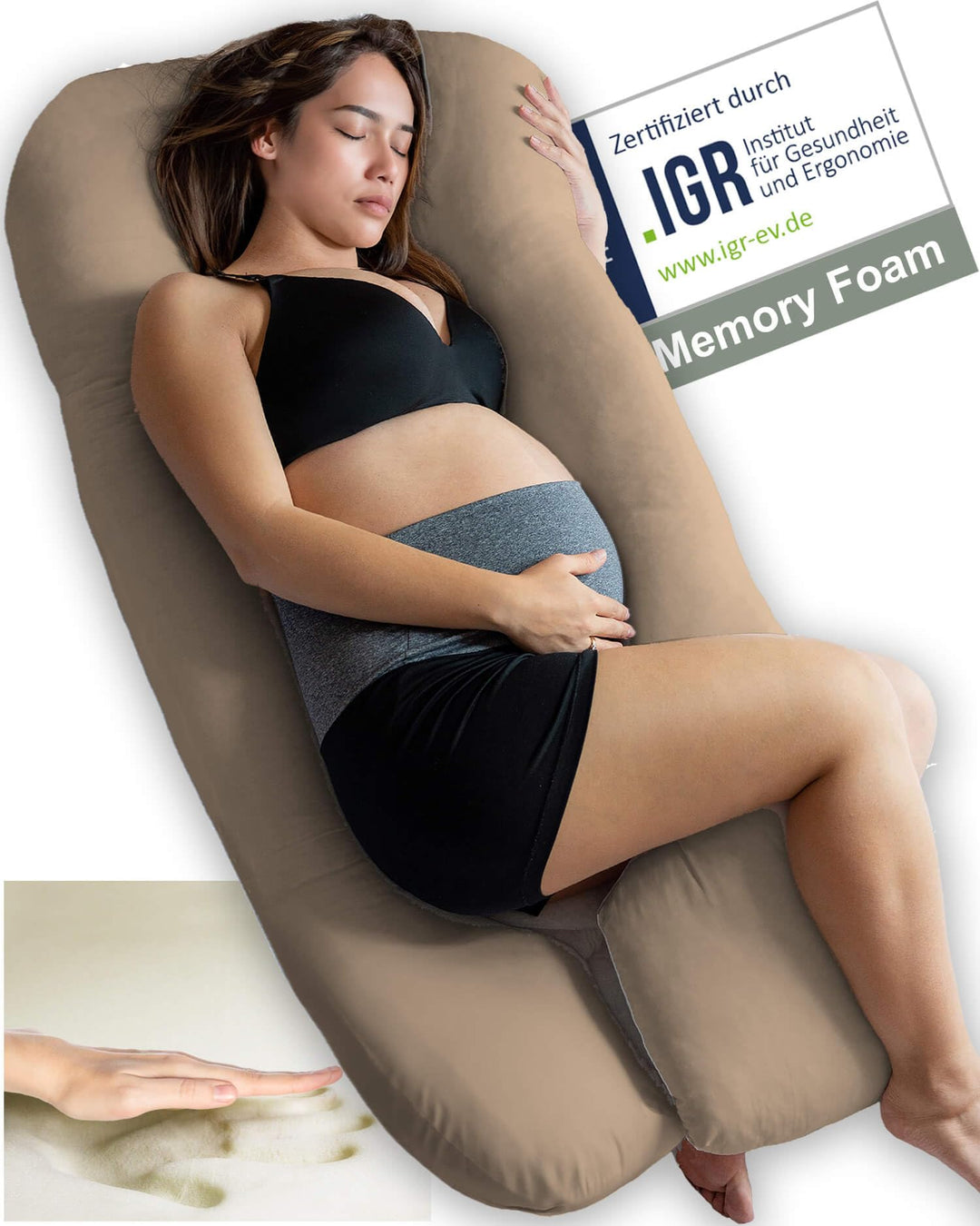 Traumreiter Seitenschläferkissen Visco Comfort M mit Bezug Braun, Hybrid Kissen + 1cm Memory Foam, U