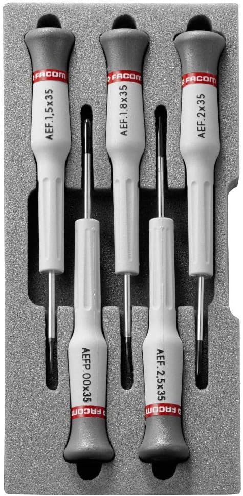 FACOM Schraubendreher Micro-Tech Schlitz und Phillips, im Kasten, 5-teilig, 1 Stück, AEF.J1
