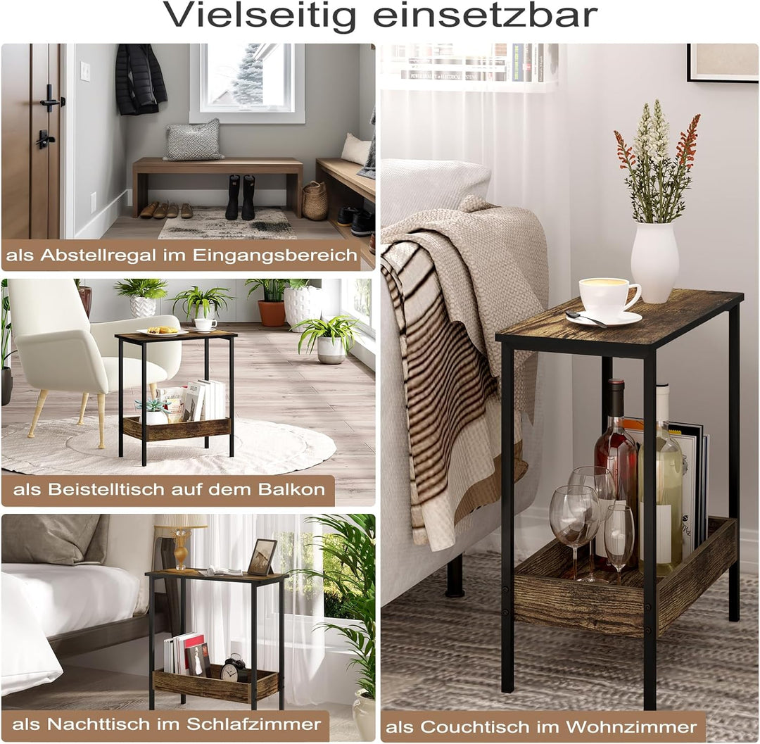 WOLTU Beistelltisch, Couchtisch mit 2 Ablagen, Konsolentisch mit Stauraum im Wohnzimmer, Wohnzimmert