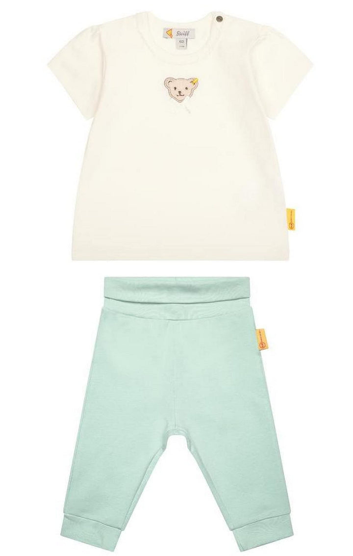 Steiff Baby Set für Mädchen, T-Shirt cloud dancer, Joggerpants harbor gray 56, 56