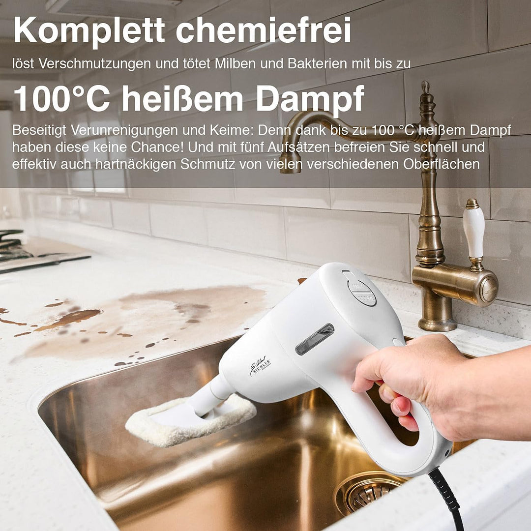 Sichler Haushaltsgeräte 3in1 Hand- & Boden Dampfreiniger, Motorbürste, 5 Aufsätze, 1.200 W
