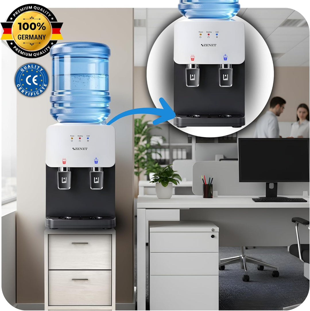 ZENET Wasserspender, Elektrischer Heiss- & Kaltwasserspender (Schwarz/Weiss) | Wasserkühler für Zuha