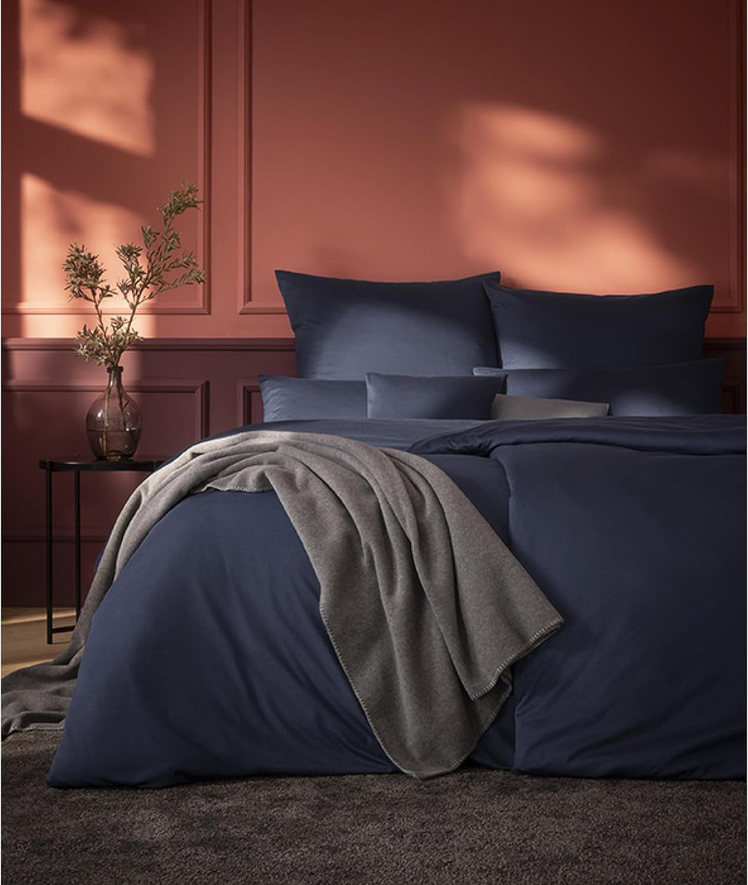 ESTELLA Takoma Bettwäsche-Set, Mako-Interlock-Jersey, Indigo (1 x 80x80 + 1 x 135x200 cm), 1 x 80x80