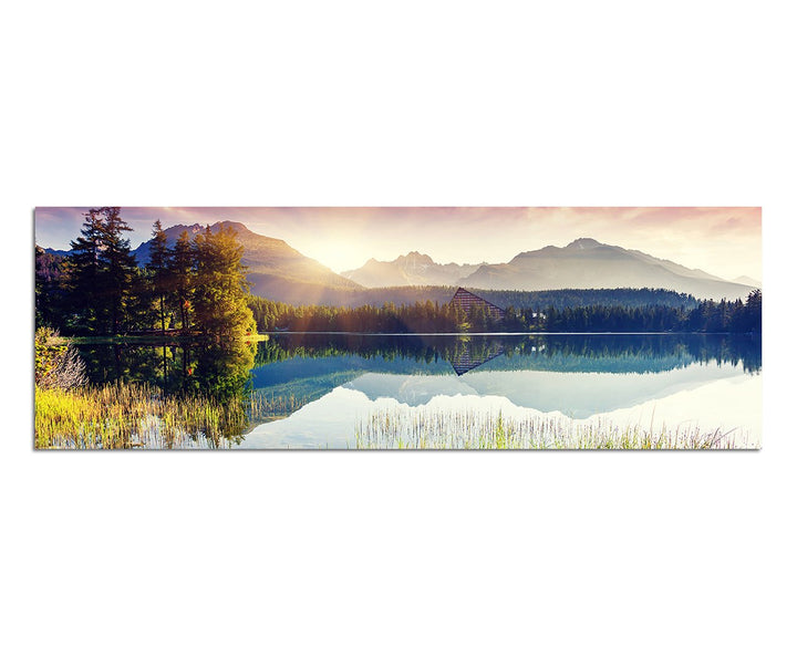 Paul Sinus Art Panoramabild auf Leinwand und Keilrahmen 150x50cm Slowakei Nationalpark Berge See Son